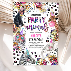 editable party animals birthday invitation rainbow cheetah print safari animals birthday party 5