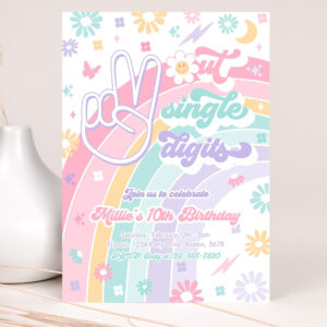 editable peace out single digits birthday party invitation groovy tween 10th birthday hippie 70s double digits birthday 2
