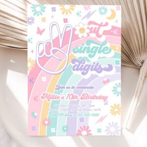 editable peace out single digits birthday party invitation groovy tween 10th birthday hippie 70s double digits birthday 5