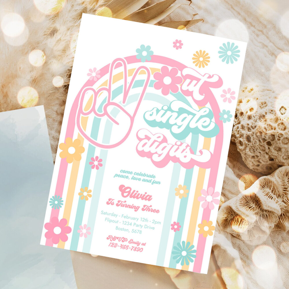 editable peace out single digits birthday party invitation groovy tween 10th birthday hippie 70s double digits birthday party invite 1