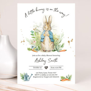 editable peter rabbit baby shower invitation boy blue rustic peter rabbit invitation spring sprinkle party invite 2