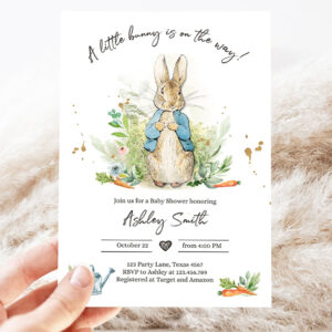 editable peter rabbit baby shower invitation boy blue rustic peter rabbit invitation spring sprinkle party invite 3