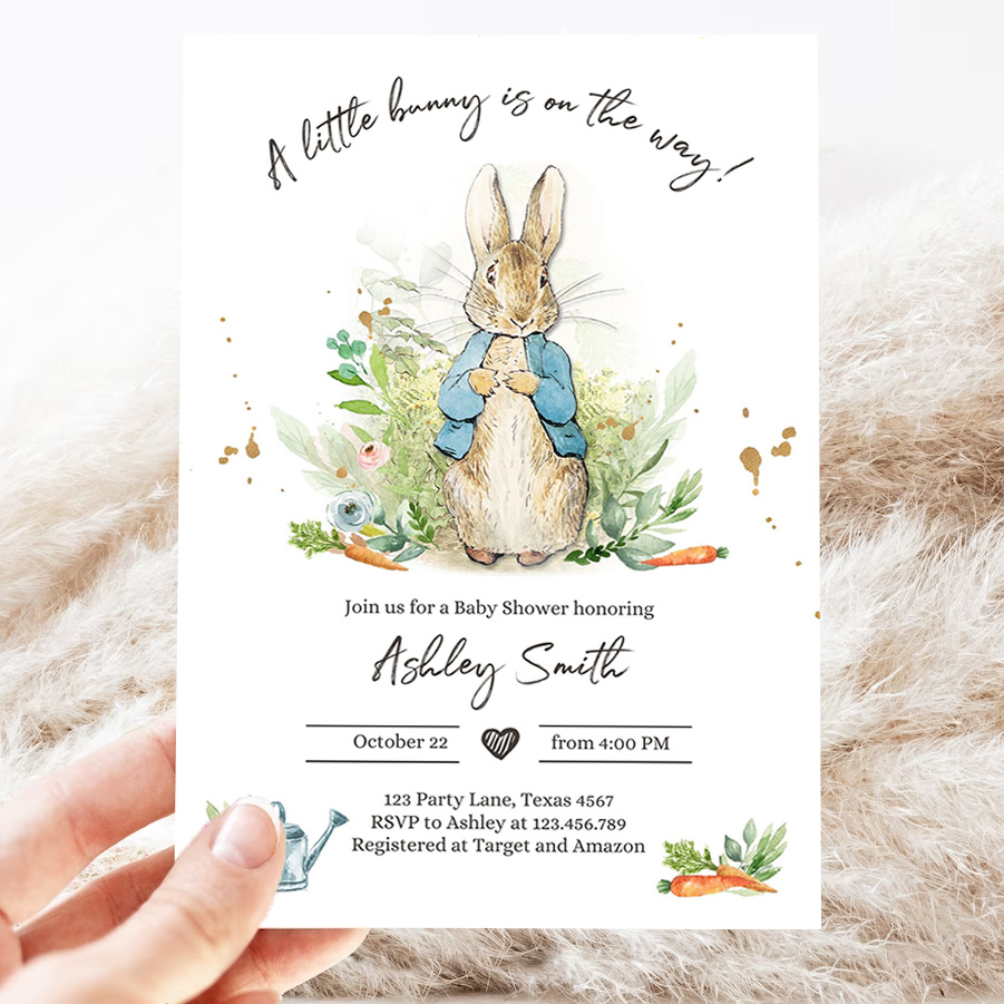 editable peter rabbit baby shower invitation boy blue rustic peter rabbit invitation spring sprinkle party invite 3