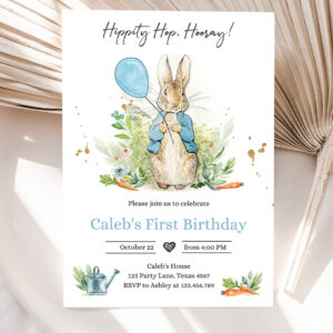 editable peter rabbit birthday invitation boy blue rustic peter rabbit 1st birthday invite watercolor 5