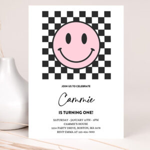 editable pink smiley face 1st birthday invitation one happy girl 1st birthday happy face birthday hipster 1st birthday 2