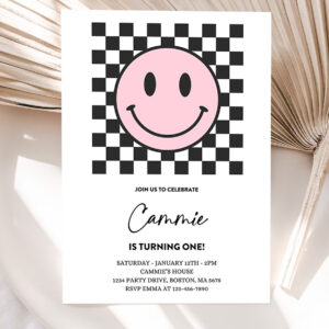 editable pink smiley face 1st birthday invitation one happy girl 1st birthday happy face birthday hipster 1st birthday 5