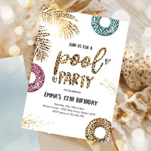 editable pool party invitation girly leopard print pool birthday party invitation summer swimming pool birthday party 1