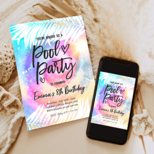 editable pool party invitation girly tie dye pool party invitation pool birthday party summer swimming pool party 6