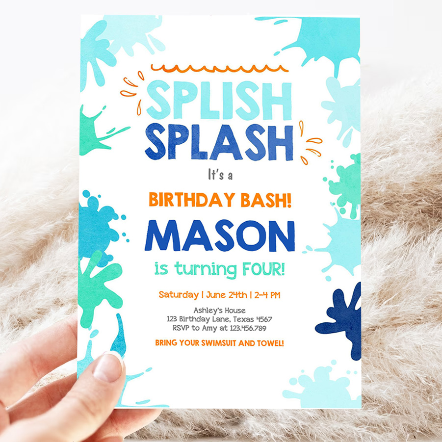 editable pool party invitation splish splash birthday invite pool party bash beach swimming summer invite 3