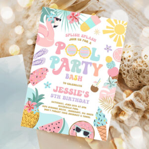 editable pool party invitation tropical splish splash girly pool party invitation summer swimming pool splash pad party 1