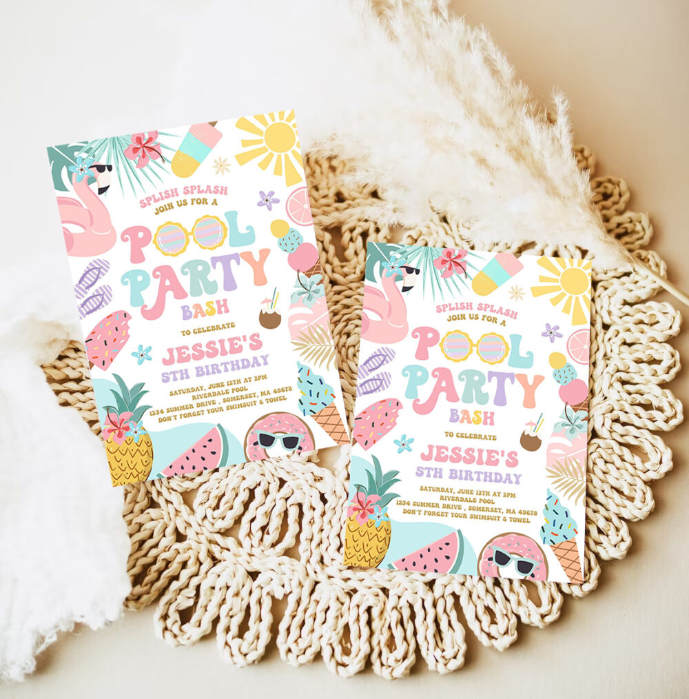 editable pool party invitation tropical splish splash girly pool party invitation summer swimming pool splash pad party 7