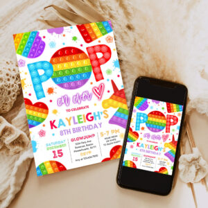 editable pop it birthday party invitation pop it birthday party bright rainbow pop it fidget toy party pop it party 6