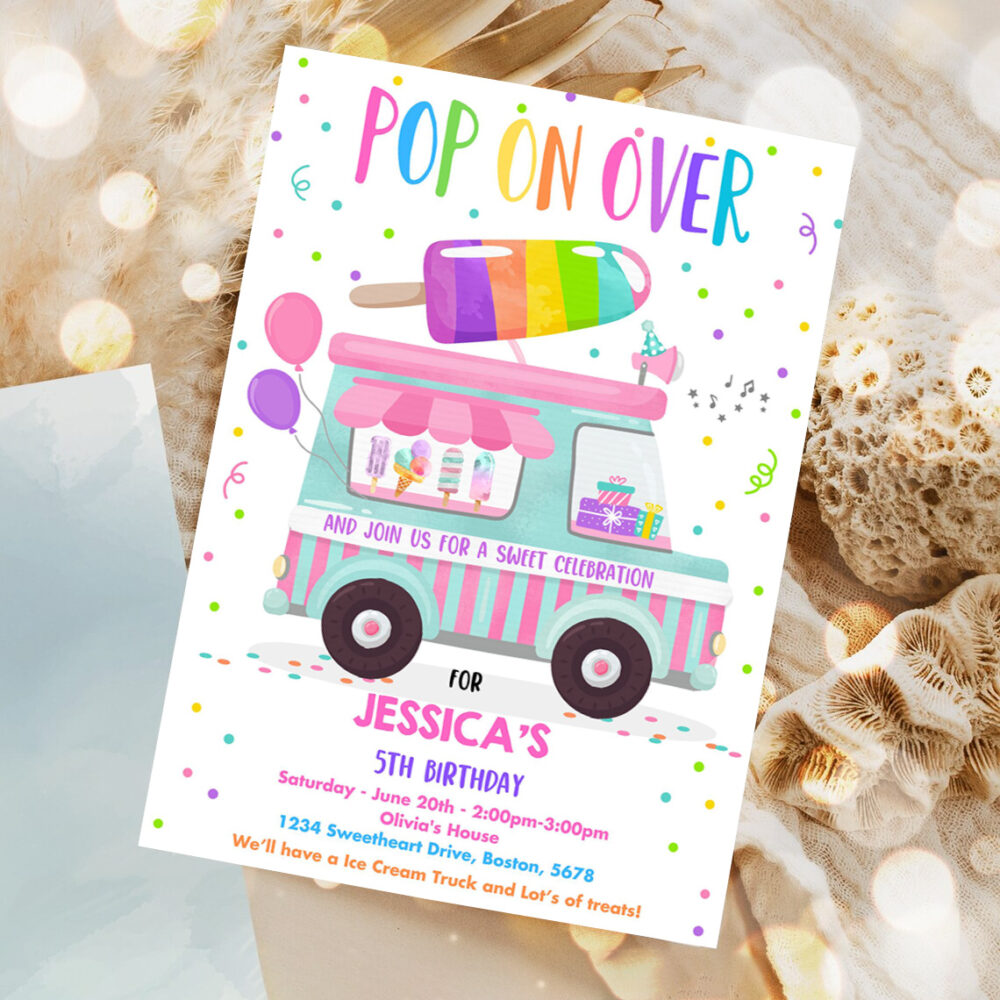 editable popsicle birthday invitation pop on over popsicle party popsicle truck party invitation ice cream truck party invite 1