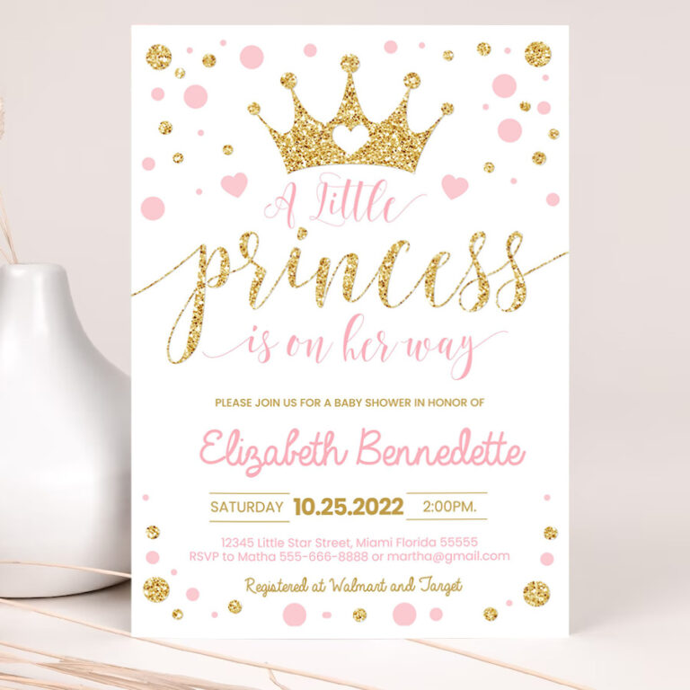 editable princess baby shower invitation pink and gold little princess invitations gold girl invite 2