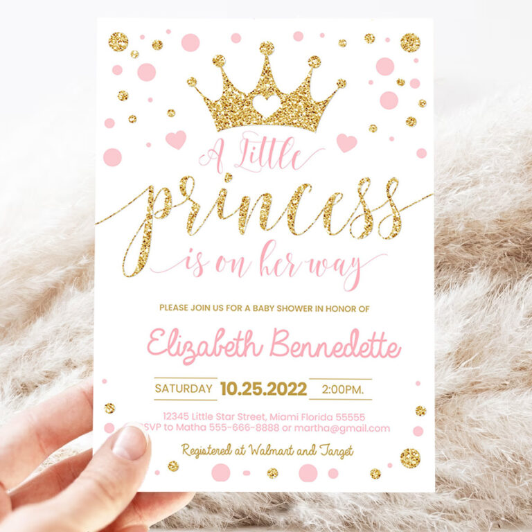 editable princess baby shower invitation pink and gold little princess invitations gold girl invite 3