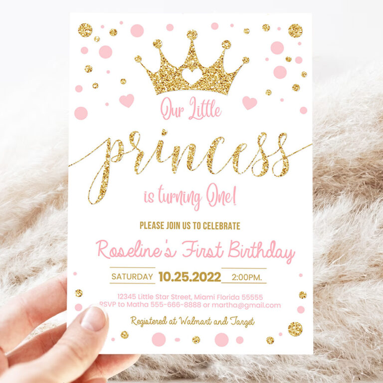 editable princess birthday invitation pink and gold little princess invitations party first gold girl invite 3