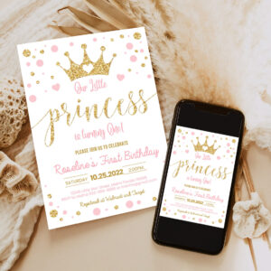 editable princess birthday invitation pink and gold little princess invitations party first gold girl invite 6