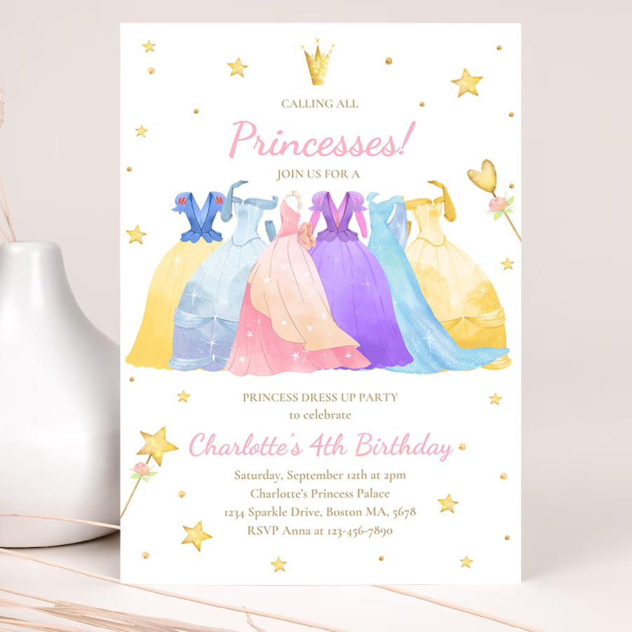 editable princess birthday invitation princess dress up invitation magical whimsical royal princess party 2