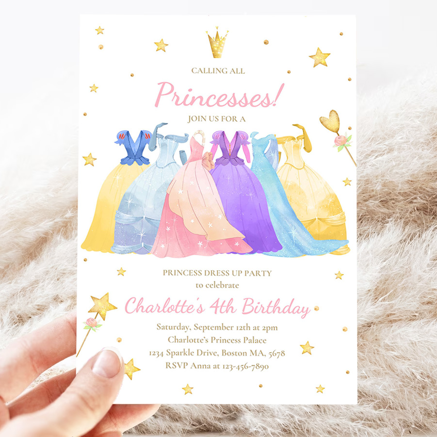 editable princess birthday invitation princess dress up invitation magical whimsical royal princess party 3