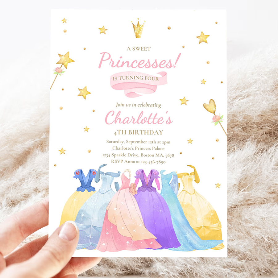 editable princess birthday invitation princess dress up invitation magical whimsical royal princess party invitation 3