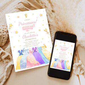 editable princess birthday invitation princess dress up invitation magical whimsical royal princess party invitation 6