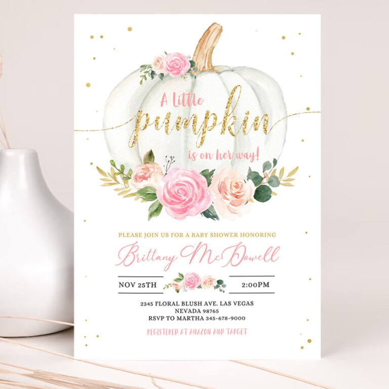 editable pumpkin baby shower invitation floral pink and gold girl little pumpkin baby shower invites fall autumn 2