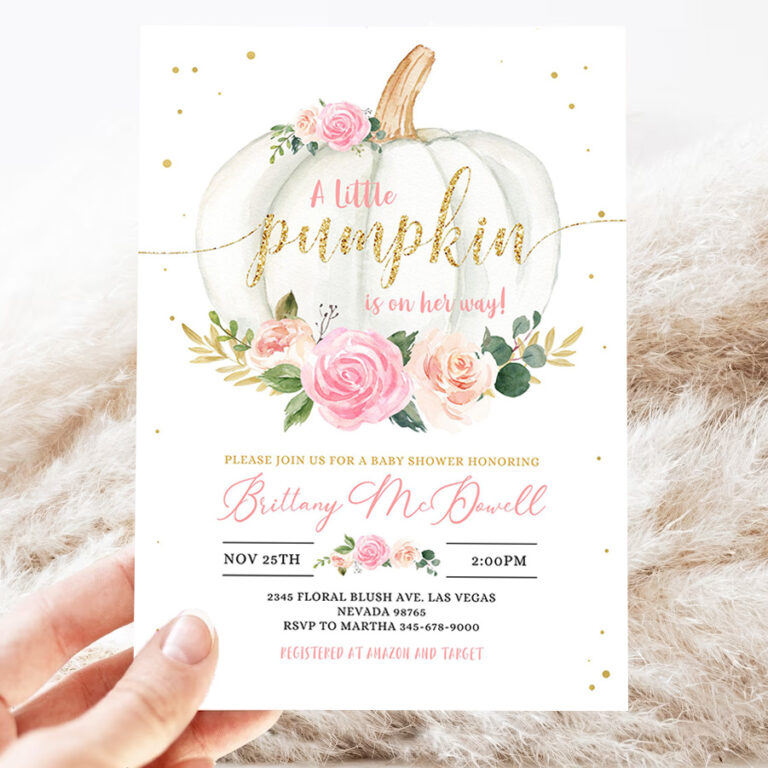 editable pumpkin baby shower invitation floral pink and gold girl little pumpkin baby shower invites fall autumn 3