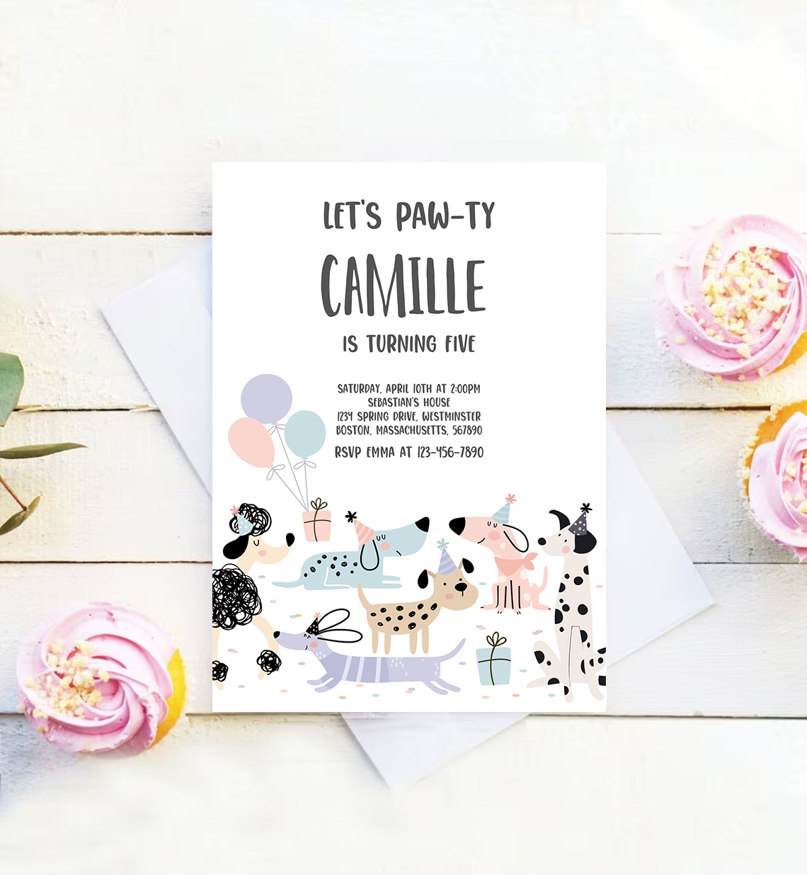 Lets Pawty Birthday Invitation Editable Girl Puppy Dog 