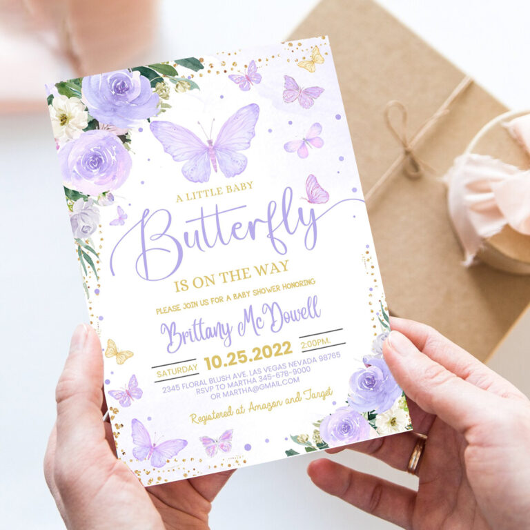 editable purple butterfly baby shower invitation girl butterfly theme baby shower invite printable template 7