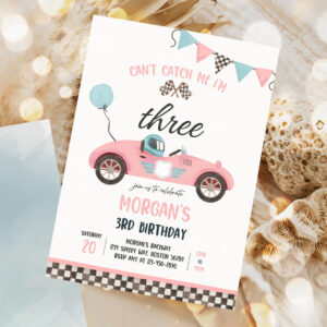 editable race car 3rd birthday party invitation cant catch me im three race car 3rd birthday party 1