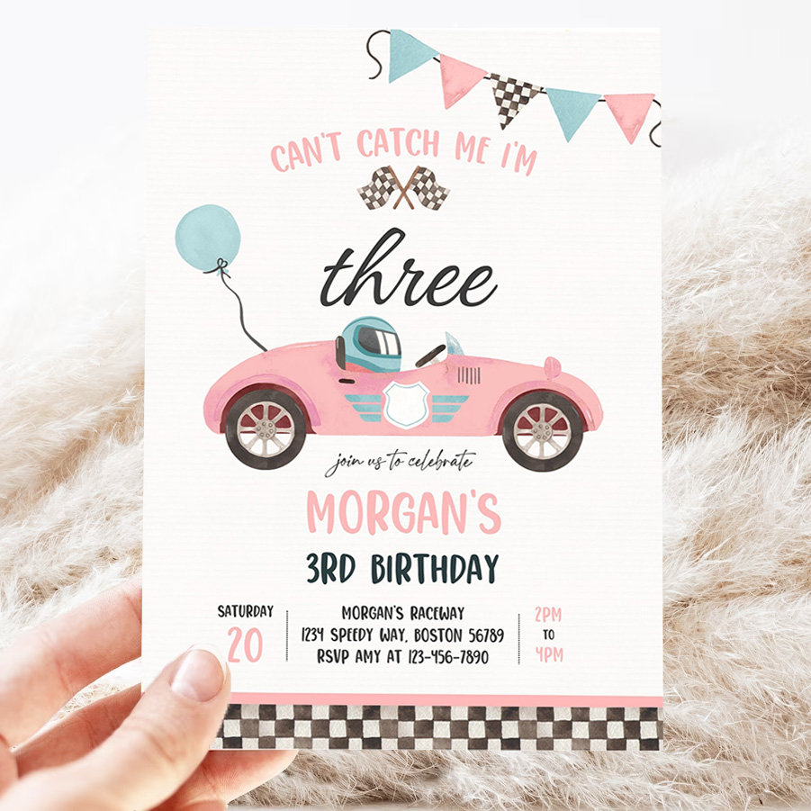 editable race car 3rd birthday party invitation cant catch me im three race car 3rd birthday party 3