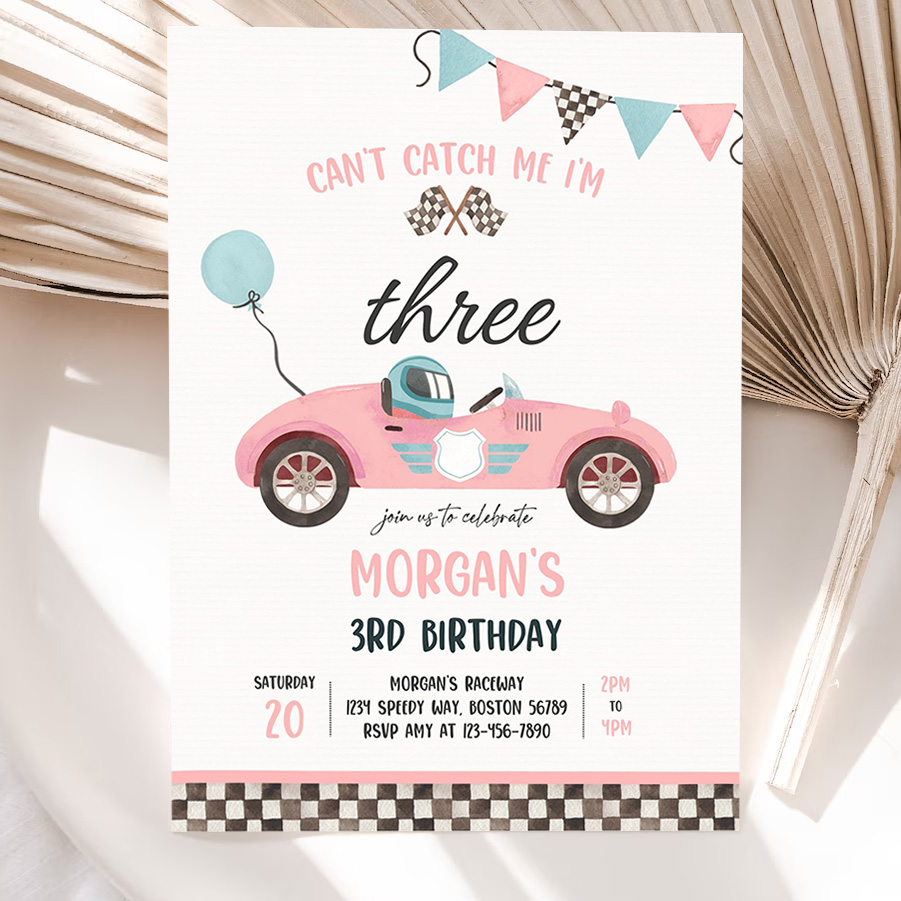 editable race car 3rd birthday party invitation cant catch me im three race car 3rd birthday party 5