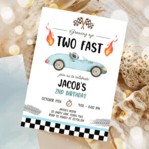 editable racing car birthday invitation growing up two fast invite second birthday 2nd boy party invitation 1