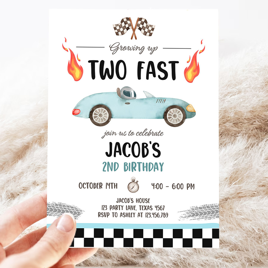 editable racing car birthday invitation growing up two fast invite second birthday 2nd boy party invitation 3