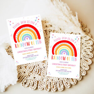 editable rainbow birthday invitation girls rainbow party gold rainbow clouds rainbow of fun printable 7