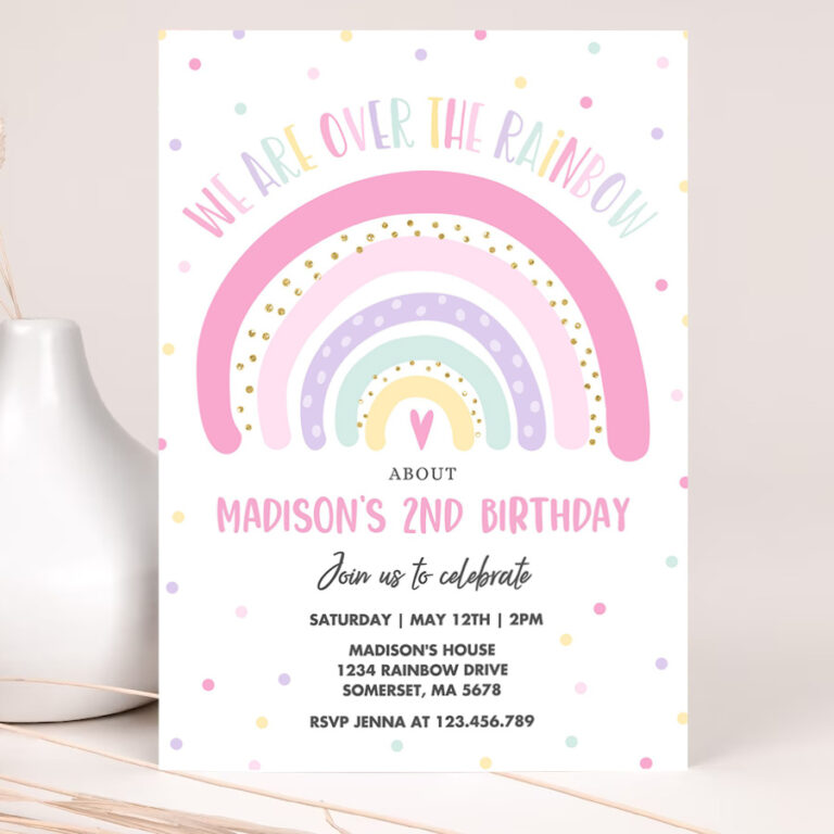 editable rainbow birthday invitation pink rainbow invitation pastel pink rainbow birthday modern rainbow party 2