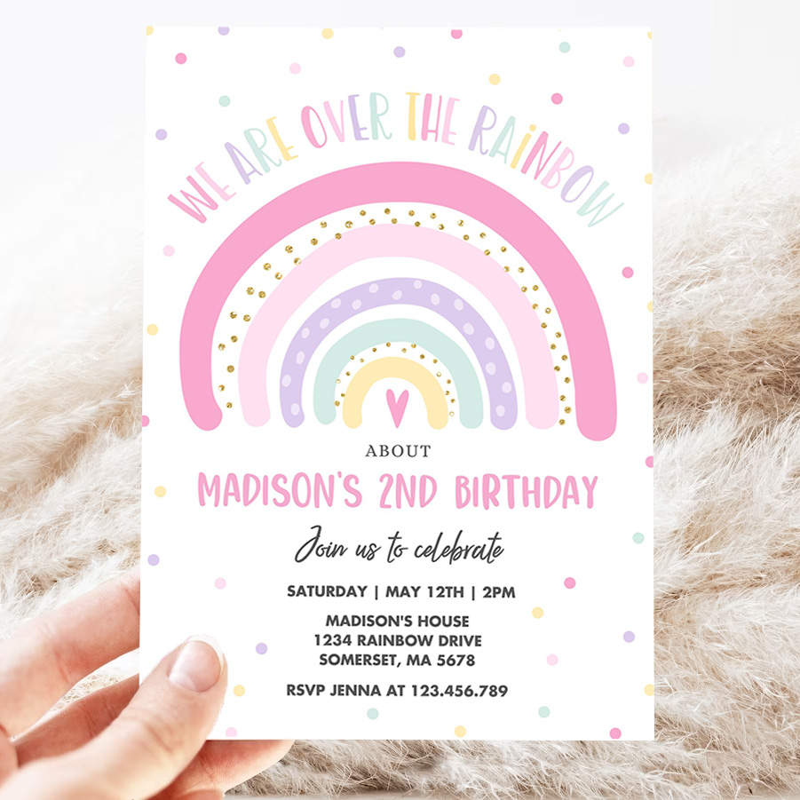 editable rainbow birthday invitation pink rainbow invitation pastel pink rainbow birthday modern rainbow party 3