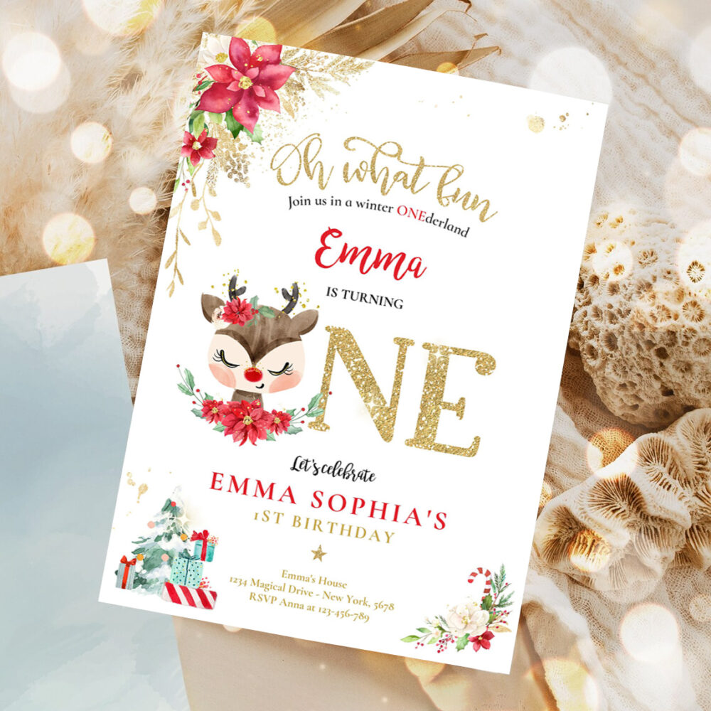 editable reindeer winter onederland birthday invitation reindeer christmas 1st birthday invite christmas 1st birthday 1
