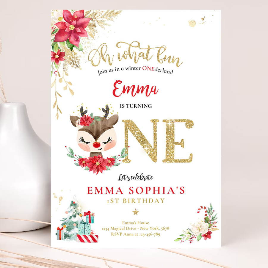 editable reindeer winter onederland birthday invitation reindeer christmas 1st birthday invite christmas 1st birthday 2