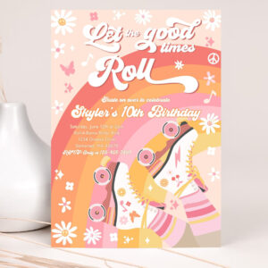 editable roller skating birthday party invitation groovy retro let the good times roll 70s roller skating rink birthday 2