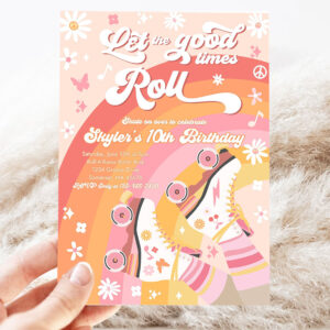 editable roller skating birthday party invitation groovy retro let the good times roll 70s roller skating rink birthday 3