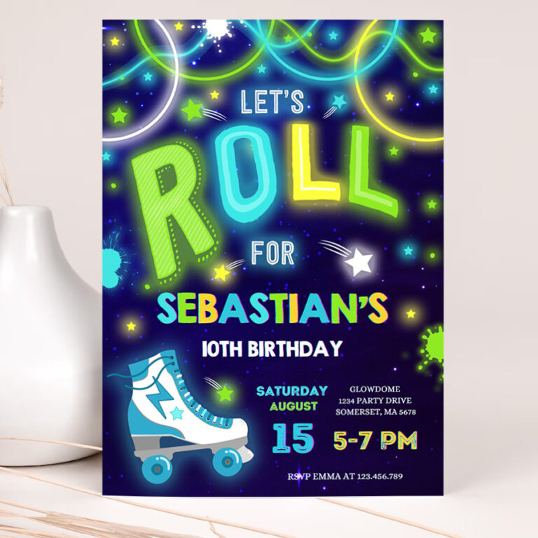editable roller skating invitation glow roller skating birthday invitation roller skating neon glow disco dance party 2