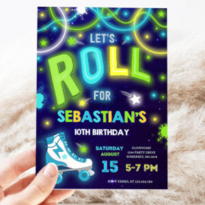 editable roller skating invitation glow roller skating birthday invitation roller skating neon glow disco dance party 3