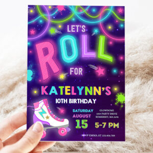 editable roller skating invitation glow roller skating birthday party invitation roller skating neon glow disco dance party 3