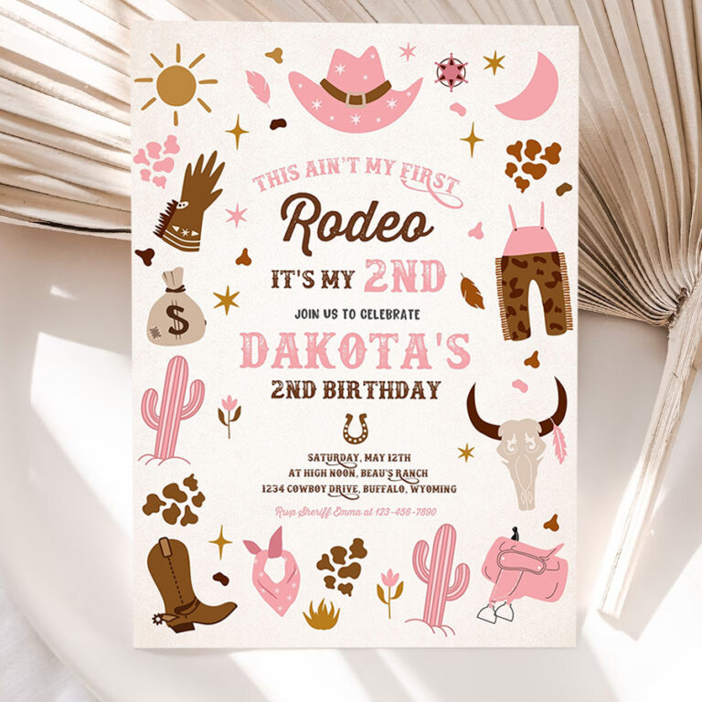 editable second rodeo cowgirl birthday party pink wild west cowgirl 2nd rodeo southwestern ranch birthday 5