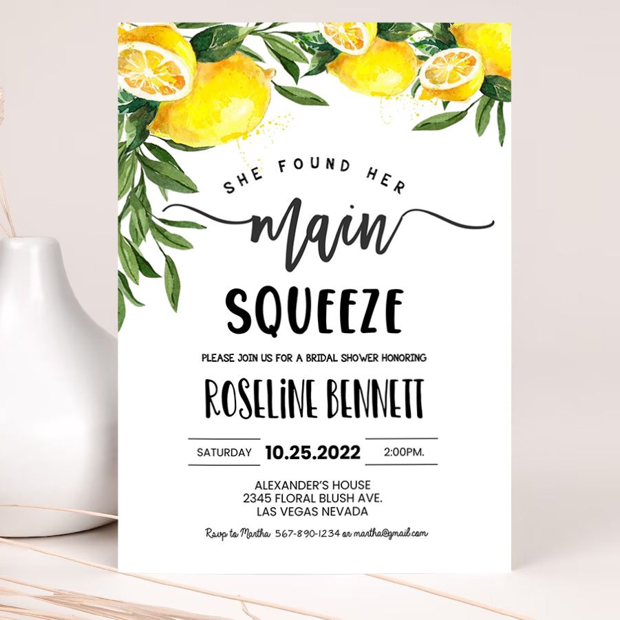 editable she found her main squeeze bridal shower invitation lemon citrus watercolor invite summer printable template 2