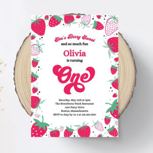 Editable She's Berry Sweet Birthday Invitation Instant Download