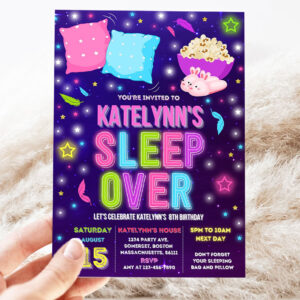 editable sleepover invitation slumber party invitation sleepover birthday invitation pajama party neon glow sleepover party 3