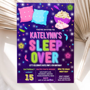 editable sleepover invitation slumber party invitation sleepover birthday invitation pajama party neon glow sleepover party 5