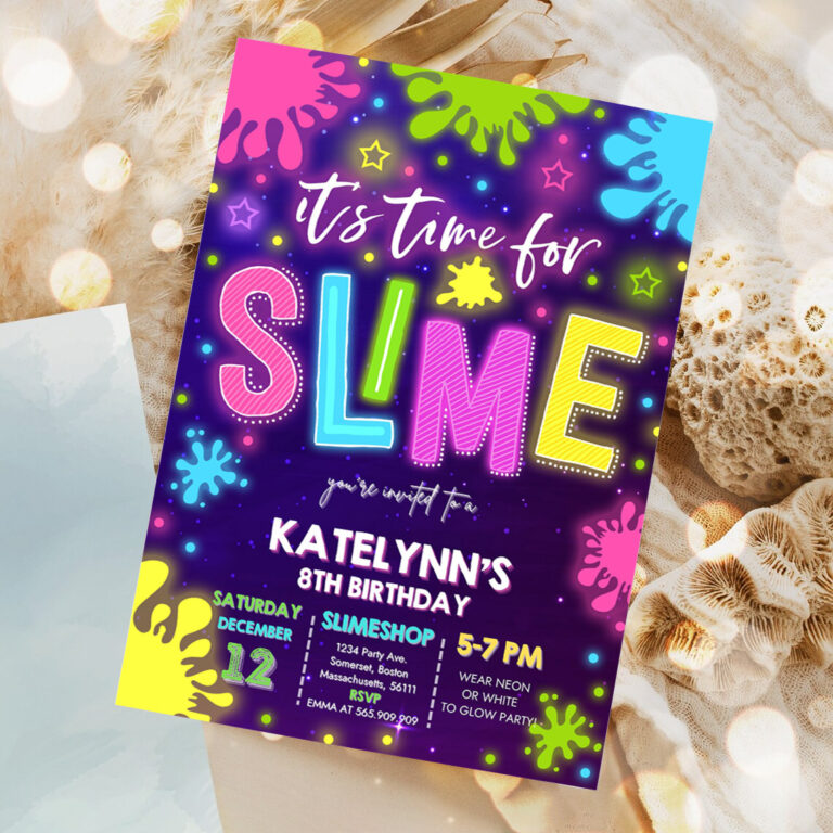 editable slime invitation glow slime invitation neon slime birthday invite time for slime experiment slime party 1